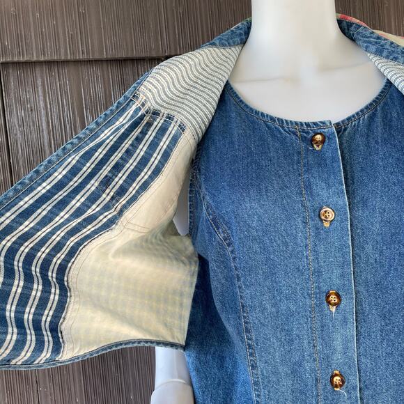 🔥VTG Nina Piccalino Denim Dress Fit & Flare Button Down Patchwork Boho Cottage - Picture 6 of 14